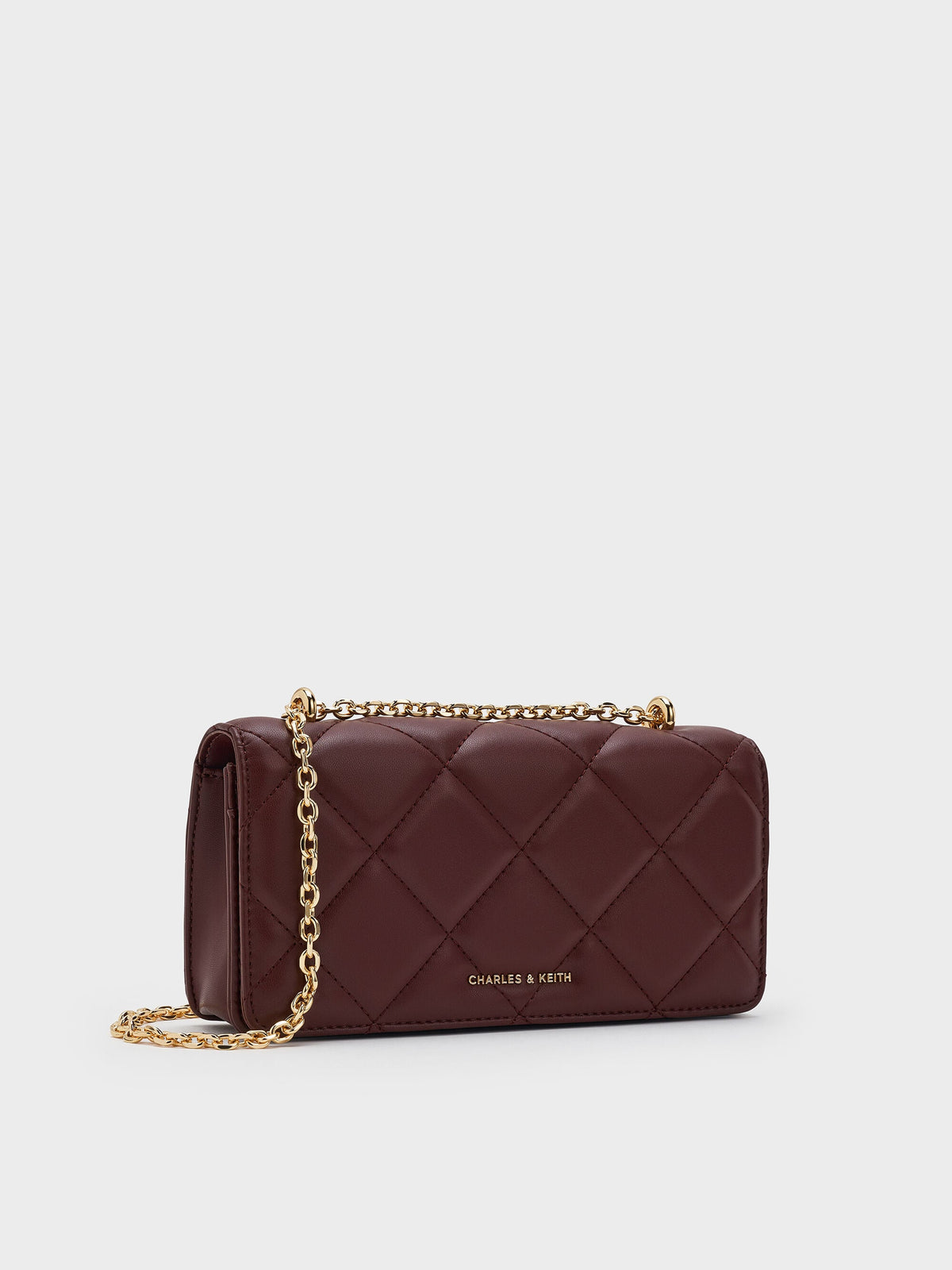 CHARLES & KEITH Latest | Paffuto Quilted Chain-Handle Long Wallet - Dark Chocolate