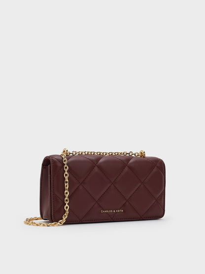 CHARLES & KEITH Latest | Paffuto Quilted Chain-Handle Long Wallet - Dark Chocolate