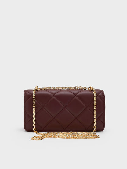 CHARLES & KEITH Latest | Paffuto Quilted Chain-Handle Long Wallet - Dark Chocolate