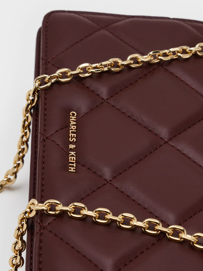 CHARLES & KEITH Latest | Paffuto Quilted Chain-Handle Long Wallet - Dark Chocolate