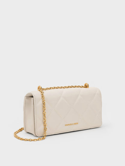 CHARLES & KEITH Trending | Paffuto Quilted Wallet On Chain - Cream
