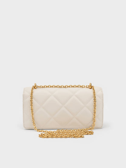 CHARLES & KEITH Trending | Paffuto Quilted Wallet On Chain - Cream