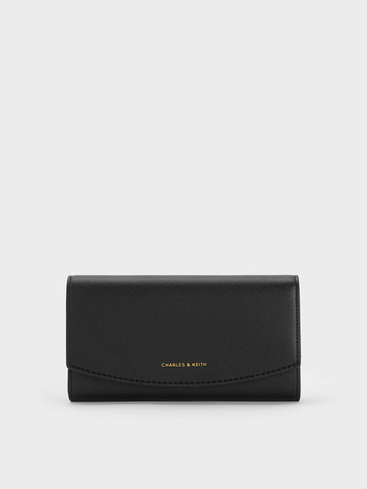 CHARLES & KEITH Smart Buy | Briony Curved Flap Long Wallet - Black