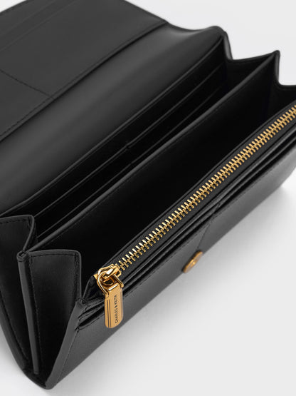 CHARLES & KEITH Smart Buy | Briony Curved Flap Long Wallet - Black