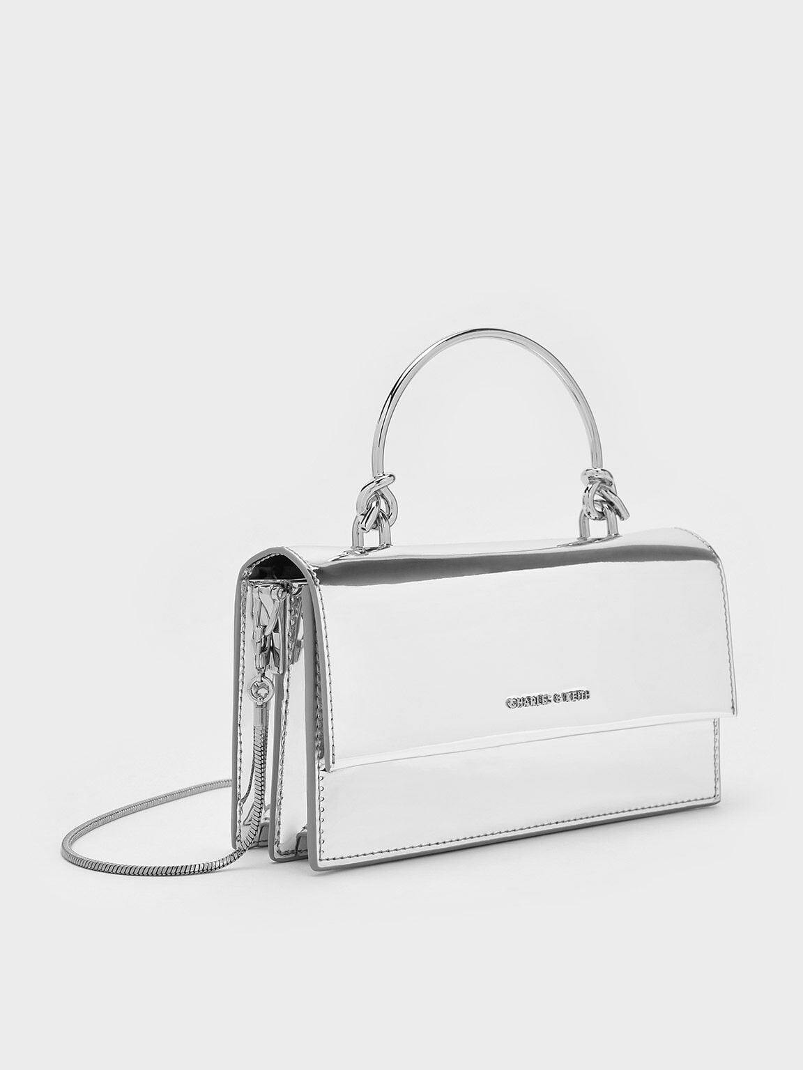 CHARLES & KEITH Deals | Kristine Metallic Sculptural-Handle Long Wallet - Silver