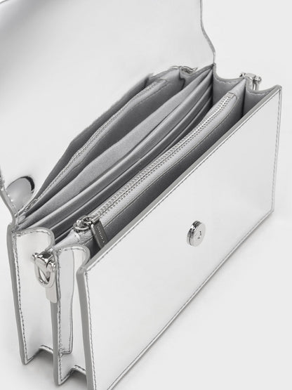 CHARLES & KEITH Deals | Kristine Metallic Sculptural-Handle Long Wallet - Silver