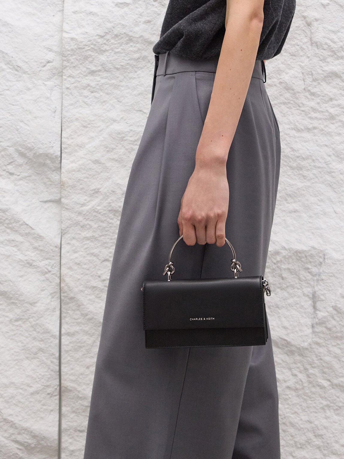 CHARLES & KEITH Sale | Kristine Sculptural-Handle Long Wallet - Noir