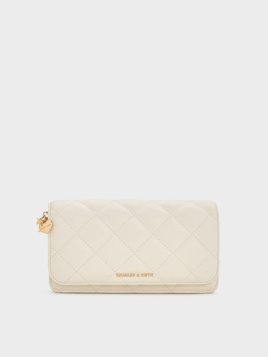 CHARLES & KEITH Trusted | Arrietty Quilted Wallet On Chain - Cream