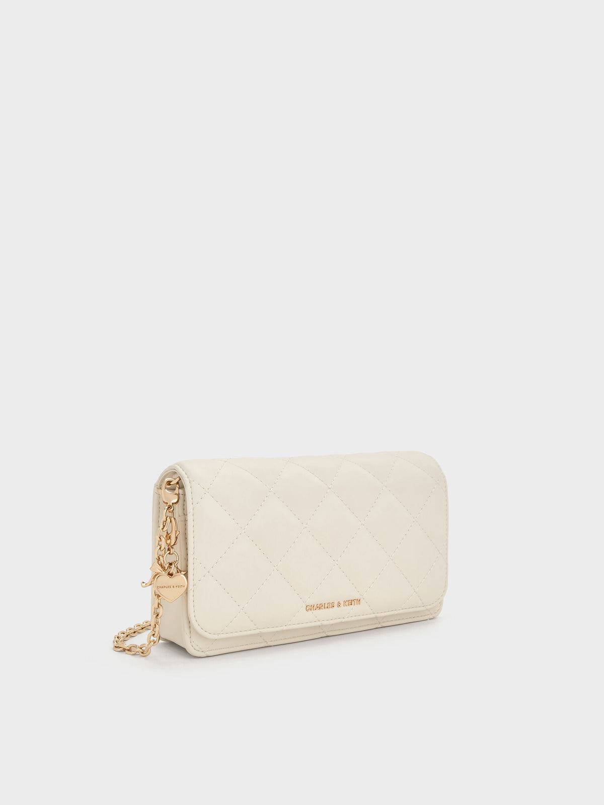 CHARLES & KEITH Trusted | Arrietty Quilted Wallet On Chain - Cream