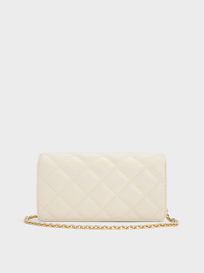 CHARLES & KEITH Trusted | Arrietty Quilted Wallet On Chain - Cream