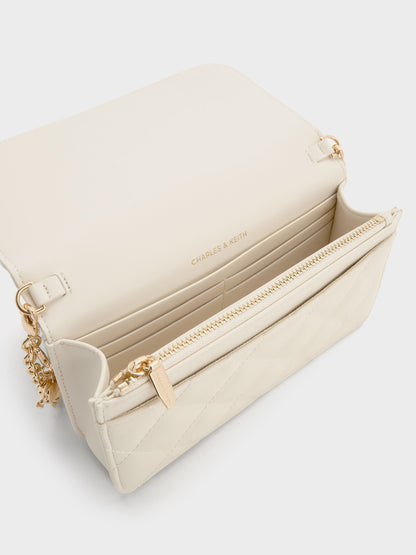 CHARLES & KEITH Trusted | Arrietty Quilted Wallet On Chain - Cream