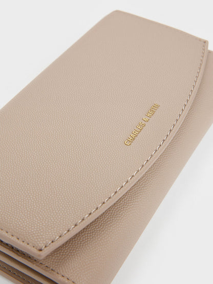 CHARLES & KEITH Trending | Briony Curved-Flap Long Wallet - Taupe