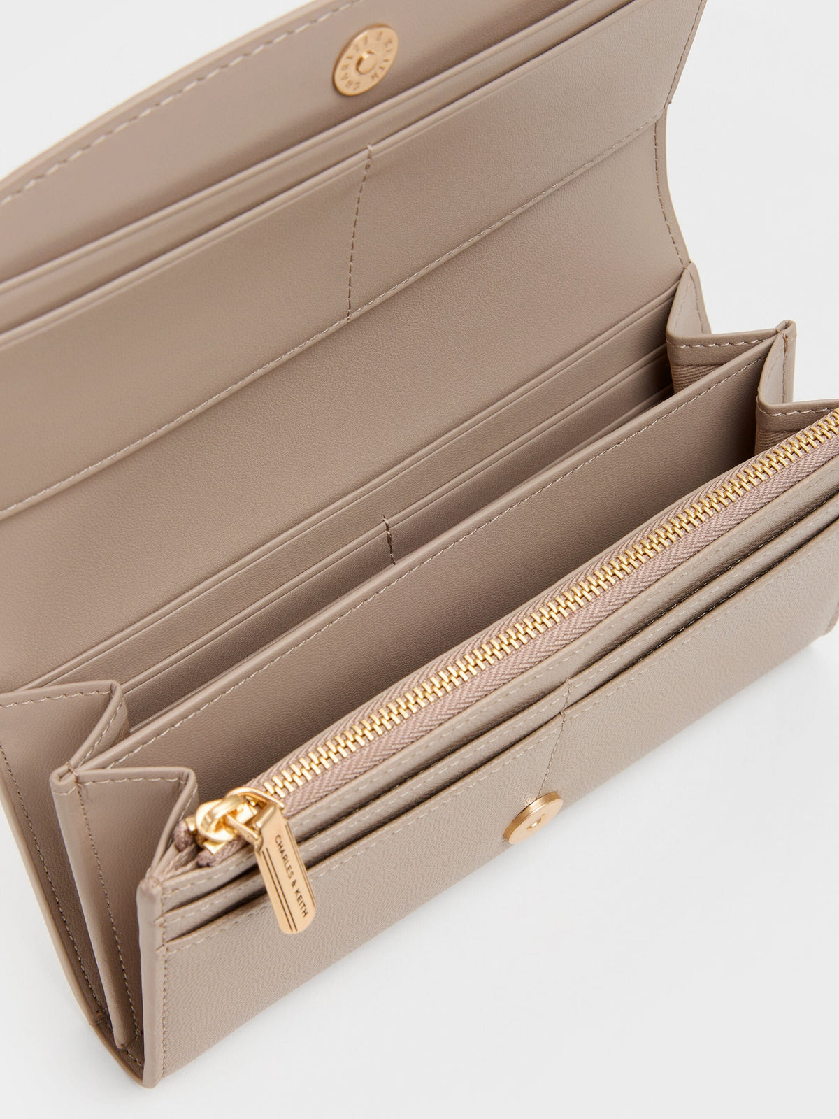 CHARLES & KEITH Trending | Briony Curved-Flap Long Wallet - Taupe