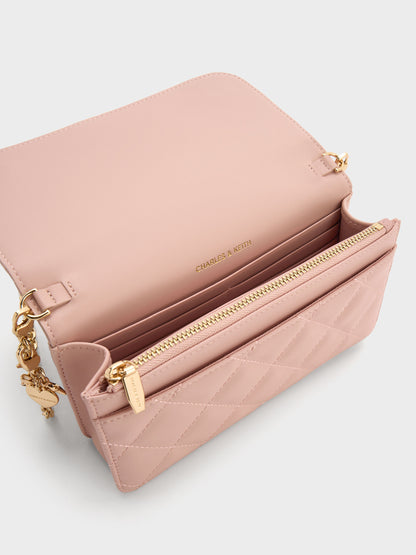 CHARLES & KEITH Popular | Arrietty Quilted Wallet On Chain - Light Pink