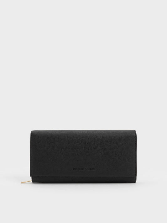 CHARLES & KEITH Latest | Muriel Front Flap Long Wallet - Black