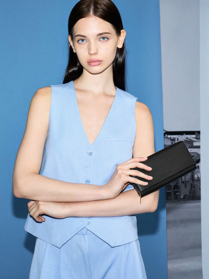CHARLES & KEITH Latest | Muriel Front Flap Long Wallet - Black