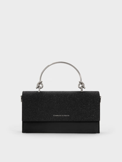 CHARLES & KEITH Best Seller | Kristine Glittered Wallet On Chain - Noir