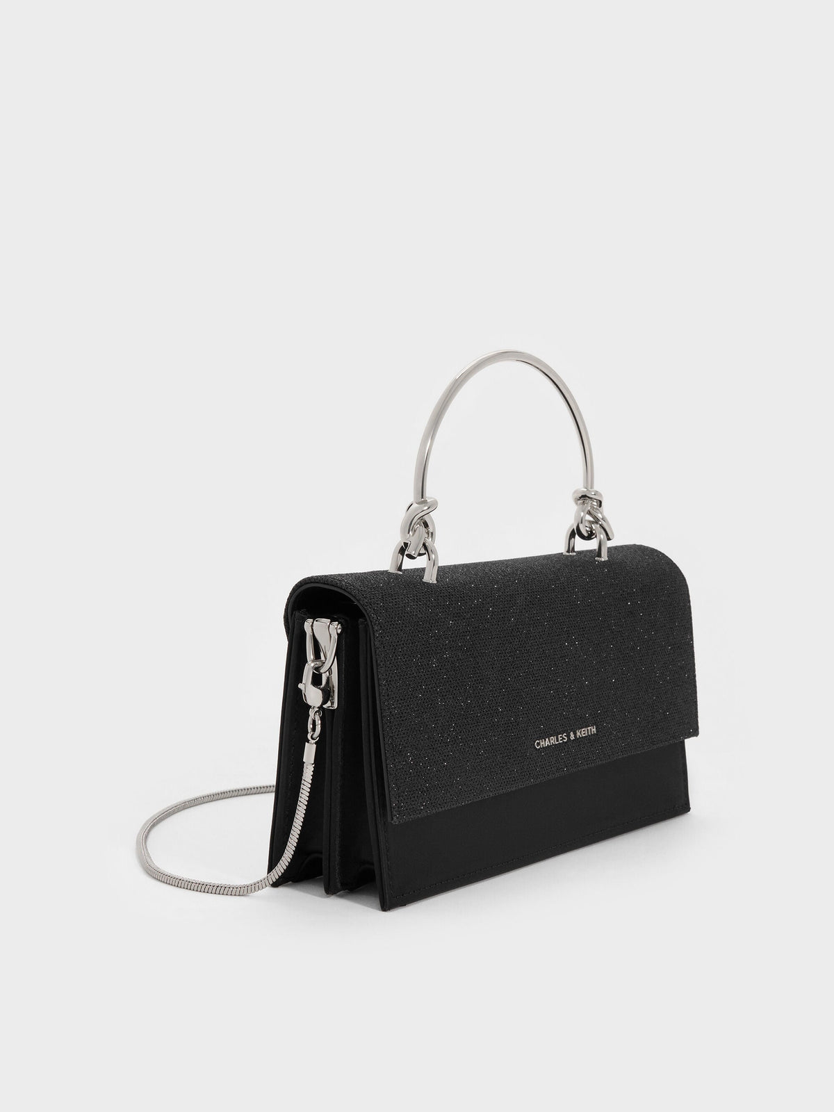 CHARLES & KEITH Best Seller | Kristine Glittered Wallet On Chain - Noir