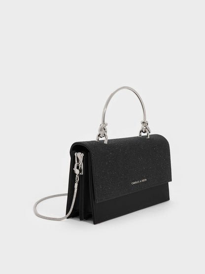 CHARLES & KEITH Best Seller | Kristine Glittered Wallet On Chain - Noir