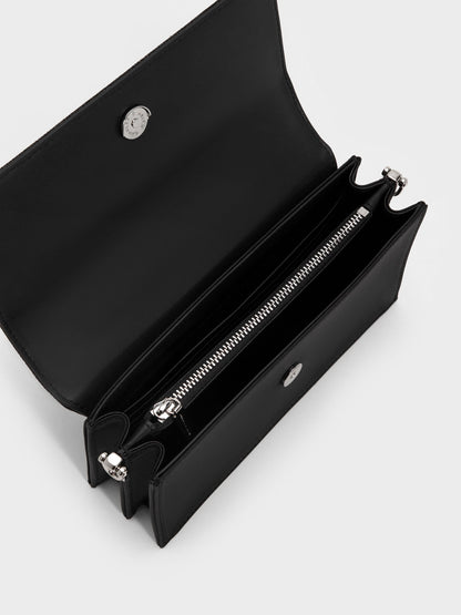 CHARLES & KEITH Best Seller | Kristine Glittered Wallet On Chain - Noir