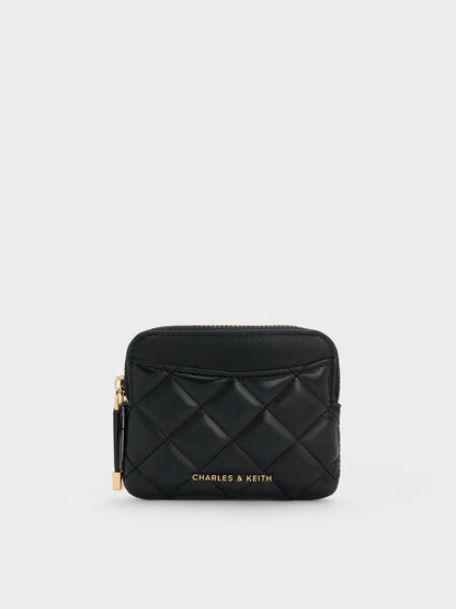 CHARLES & KEITH Value | Alva Quilted Top-Zip Card Holder - Black