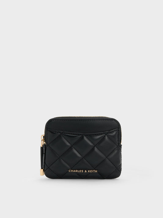 CHARLES & KEITH Value | Alva Quilted Top-Zip Card Holder - Black