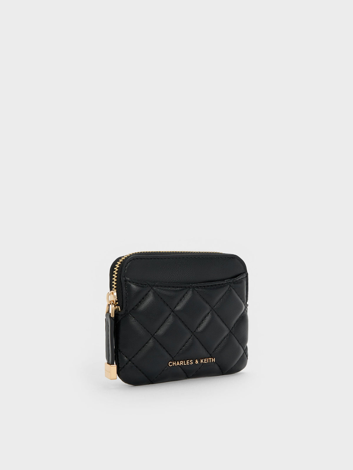 CHARLES & KEITH Value | Alva Quilted Top-Zip Card Holder - Black