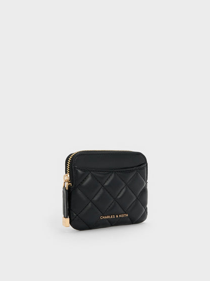 CHARLES & KEITH Value | Alva Quilted Top-Zip Card Holder - Black