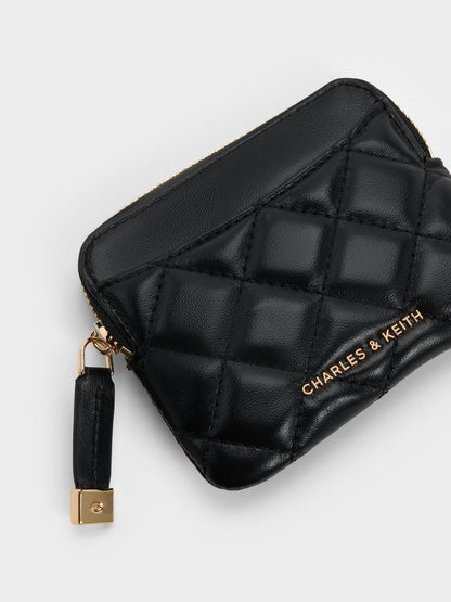 CHARLES & KEITH Value | Alva Quilted Top-Zip Card Holder - Black