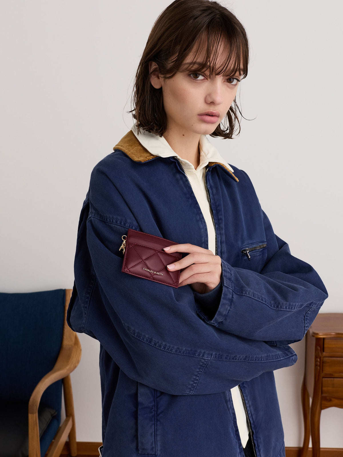 CHARLES & KEITH Exclusive | Arrietty Quilted Card Holder - Wineberry Red