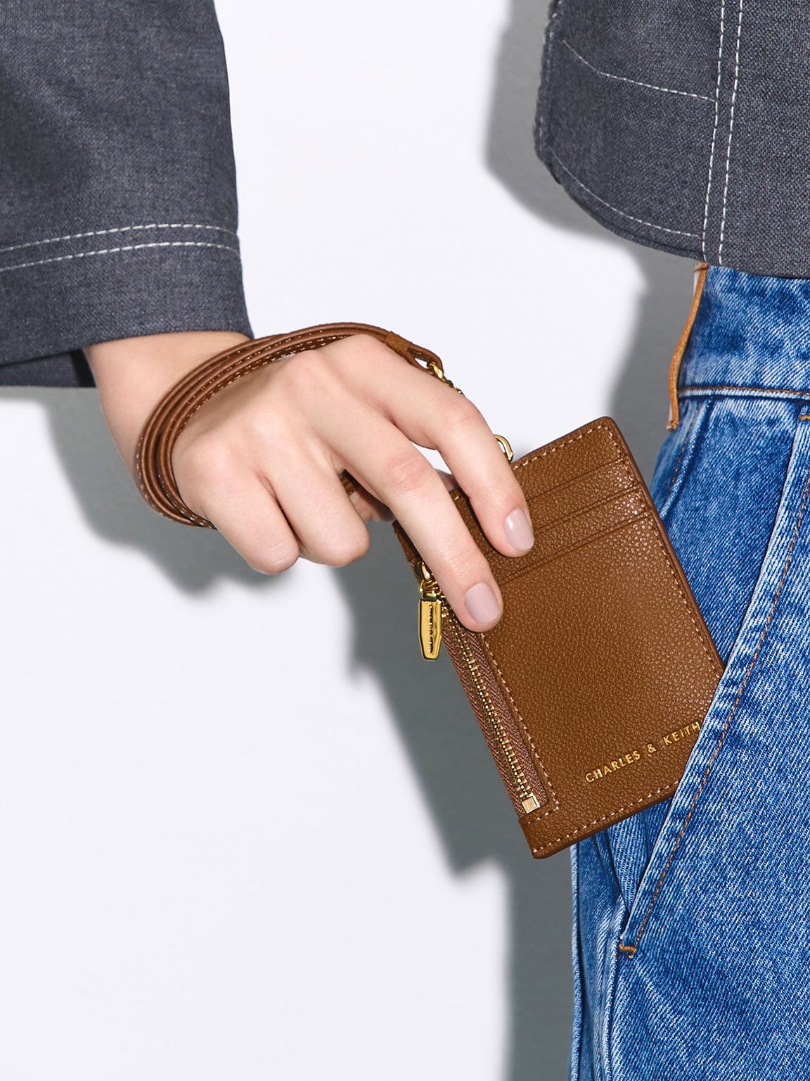 CHARLES & KEITH Smart Buy | Twilia Card Holder With Lanyard - Chocolate