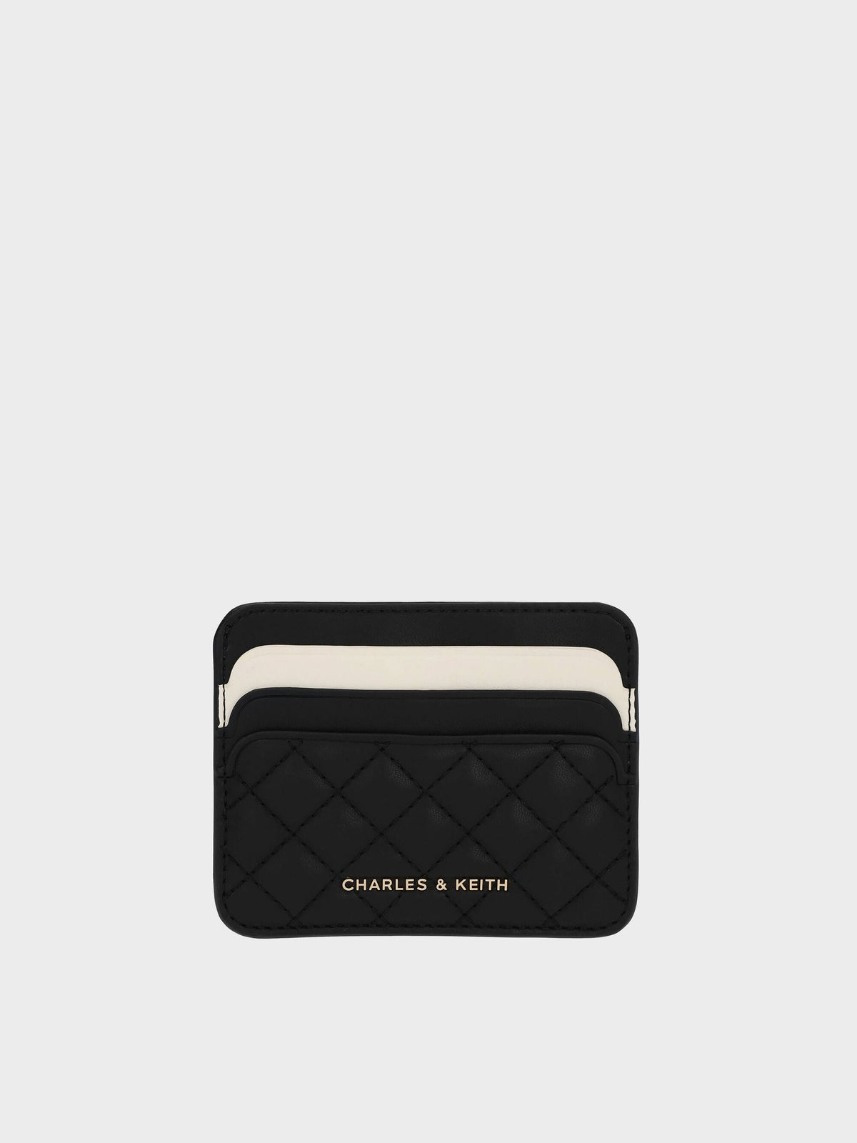 CHARLES & KEITH Essential | Cleo Two-Tone Quilted Card Holder - Midnight Black