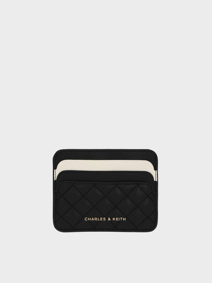 CHARLES & KEITH Essential | Cleo Two-Tone Quilted Card Holder - Midnight Black