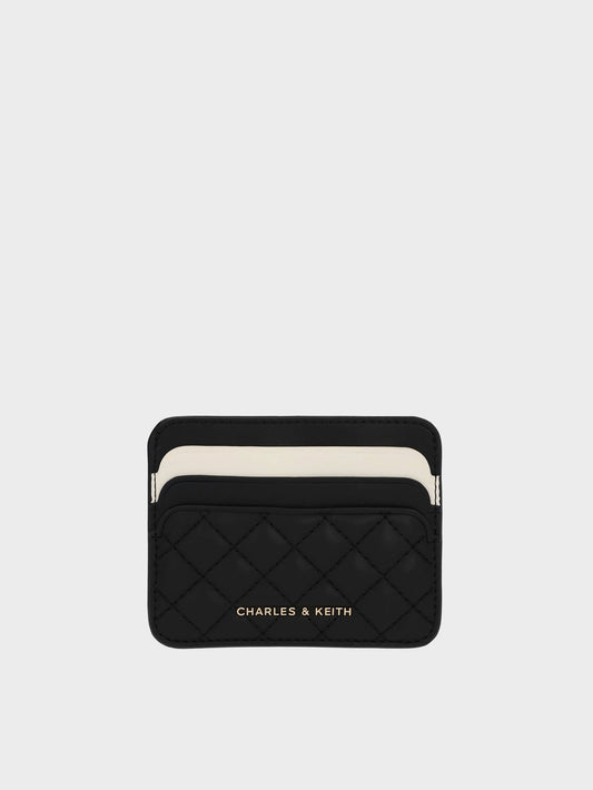 CHARLES & KEITH Essential | Cleo Two-Tone Quilted Card Holder - Midnight Black