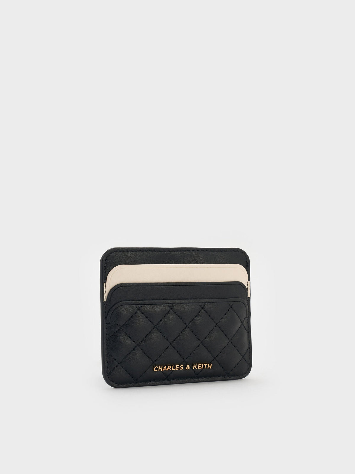 CHARLES & KEITH Essential | Cleo Two-Tone Quilted Card Holder - Midnight Black