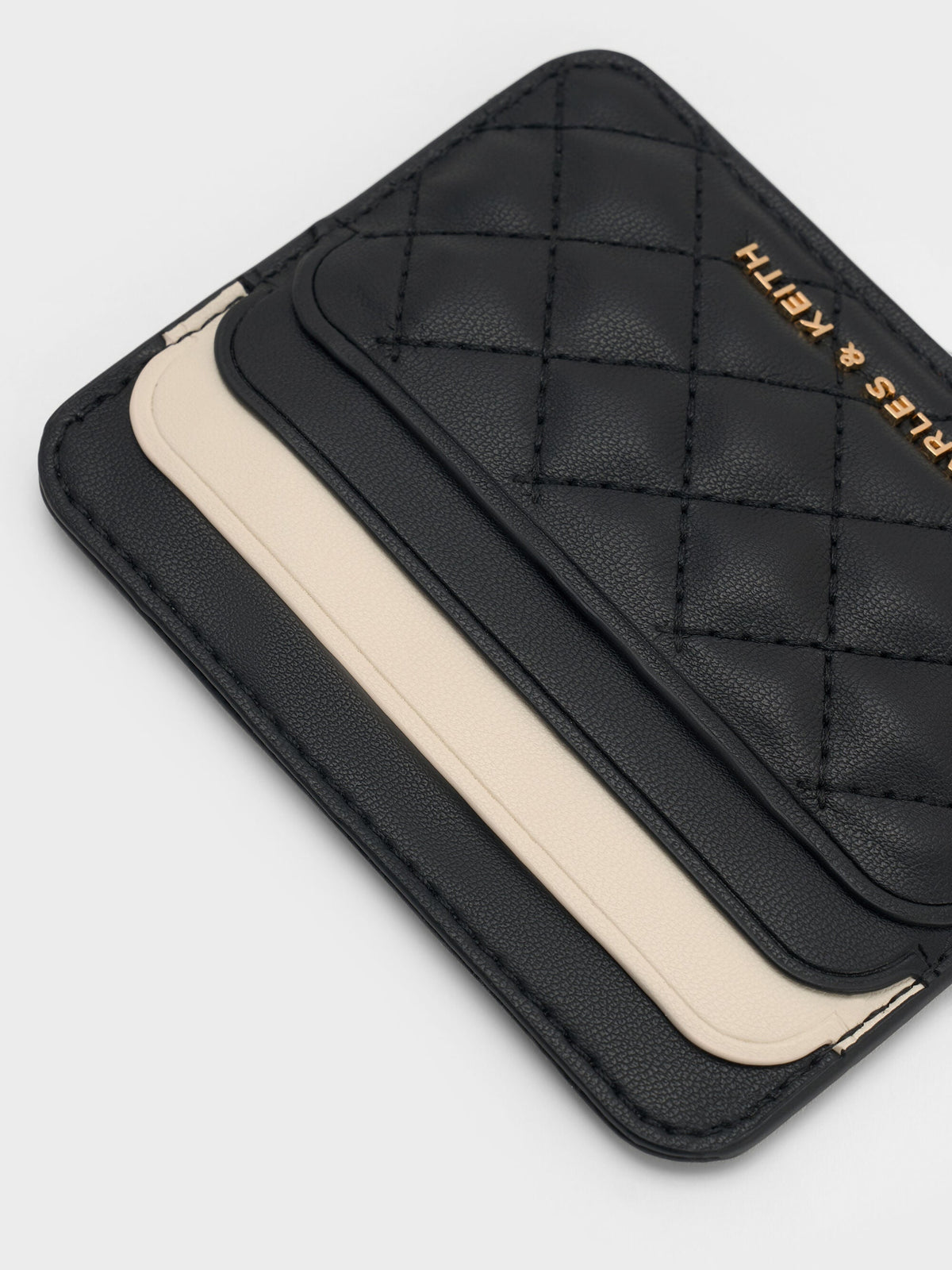 CHARLES & KEITH Essential | Cleo Two-Tone Quilted Card Holder - Midnight Black