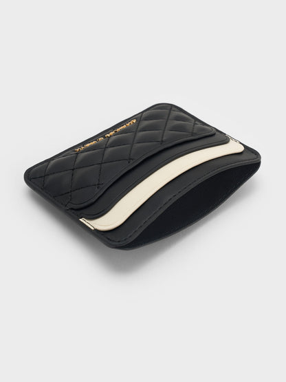 CHARLES & KEITH Essential | Cleo Two-Tone Quilted Card Holder - Midnight Black