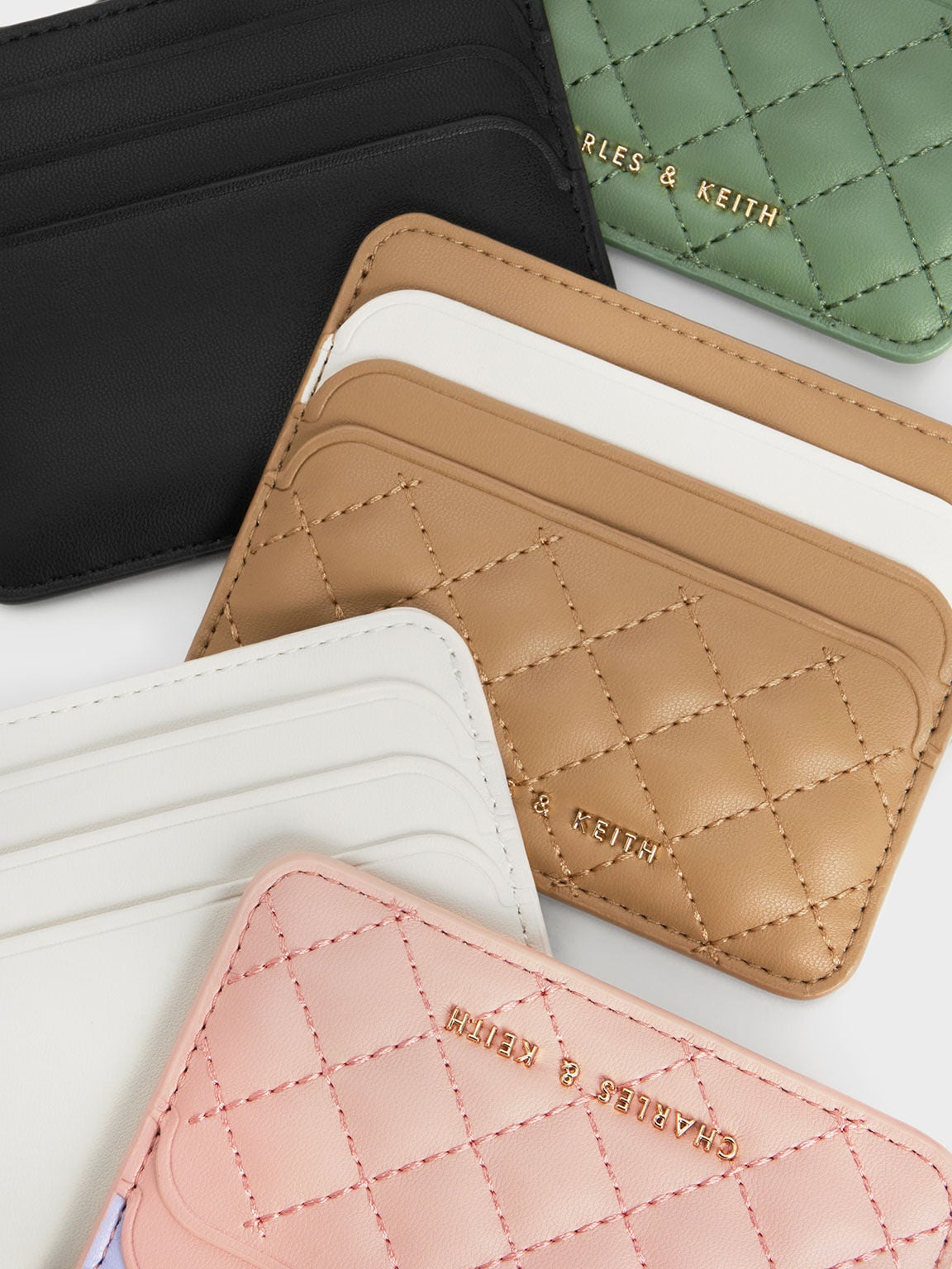 CHARLES & KEITH Latest | Cleo Two-Tone Quilted Card Holder - Cream