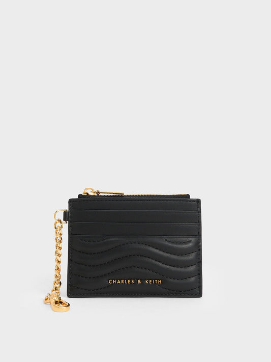 CHARLES & KEITH Latest | Aubrielle Wavy-Stitch Card Holder - Black
