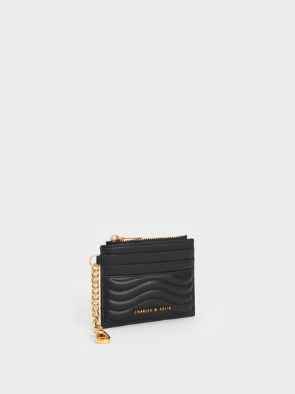 CHARLES & KEITH Latest | Aubrielle Wavy-Stitch Card Holder - Black