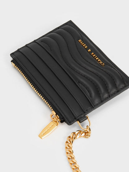 CHARLES & KEITH Latest | Aubrielle Wavy-Stitch Card Holder - Black
