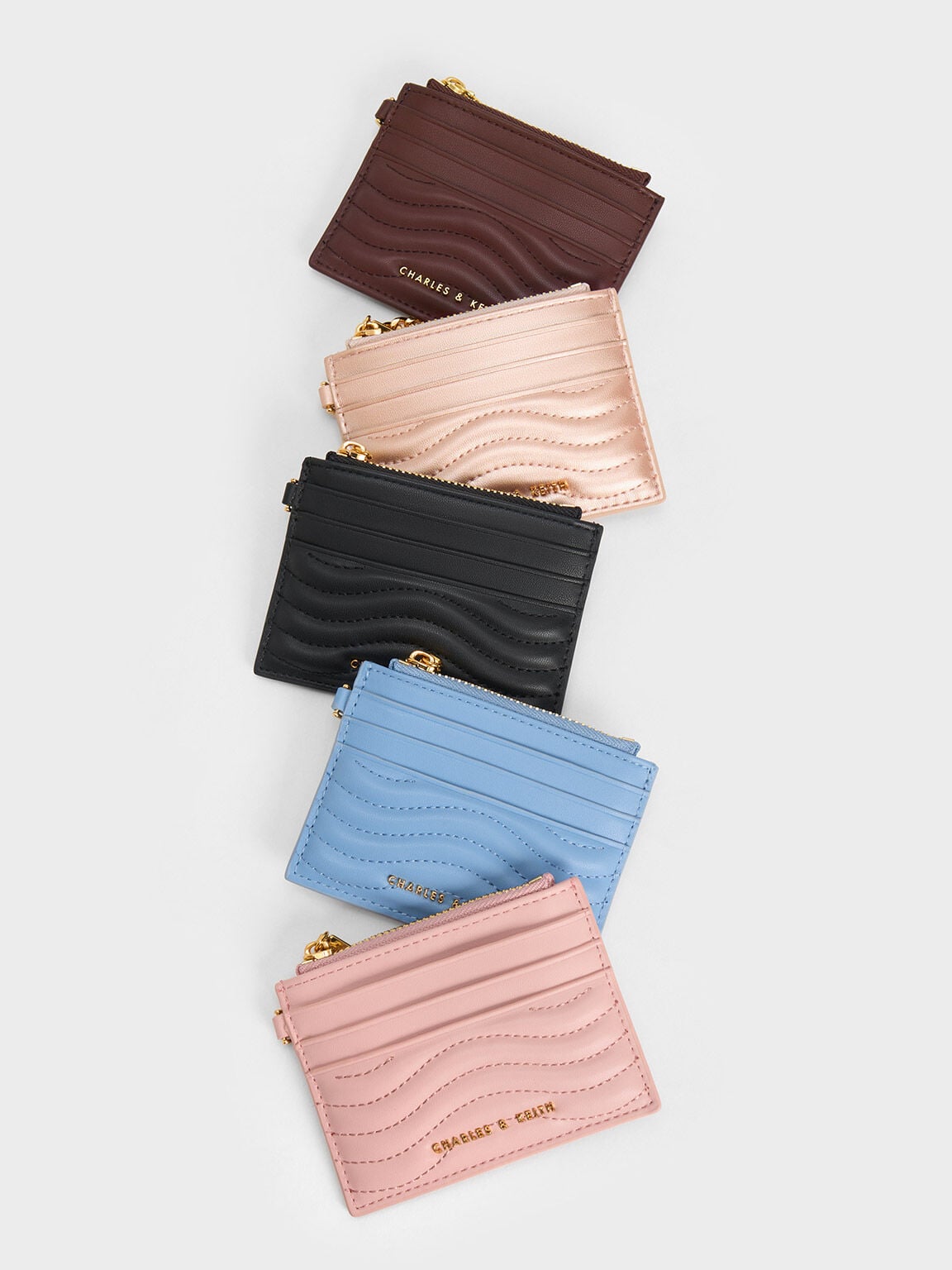 CHARLES & KEITH Latest | Aubrielle Wavy-Stitch Card Holder - Black
