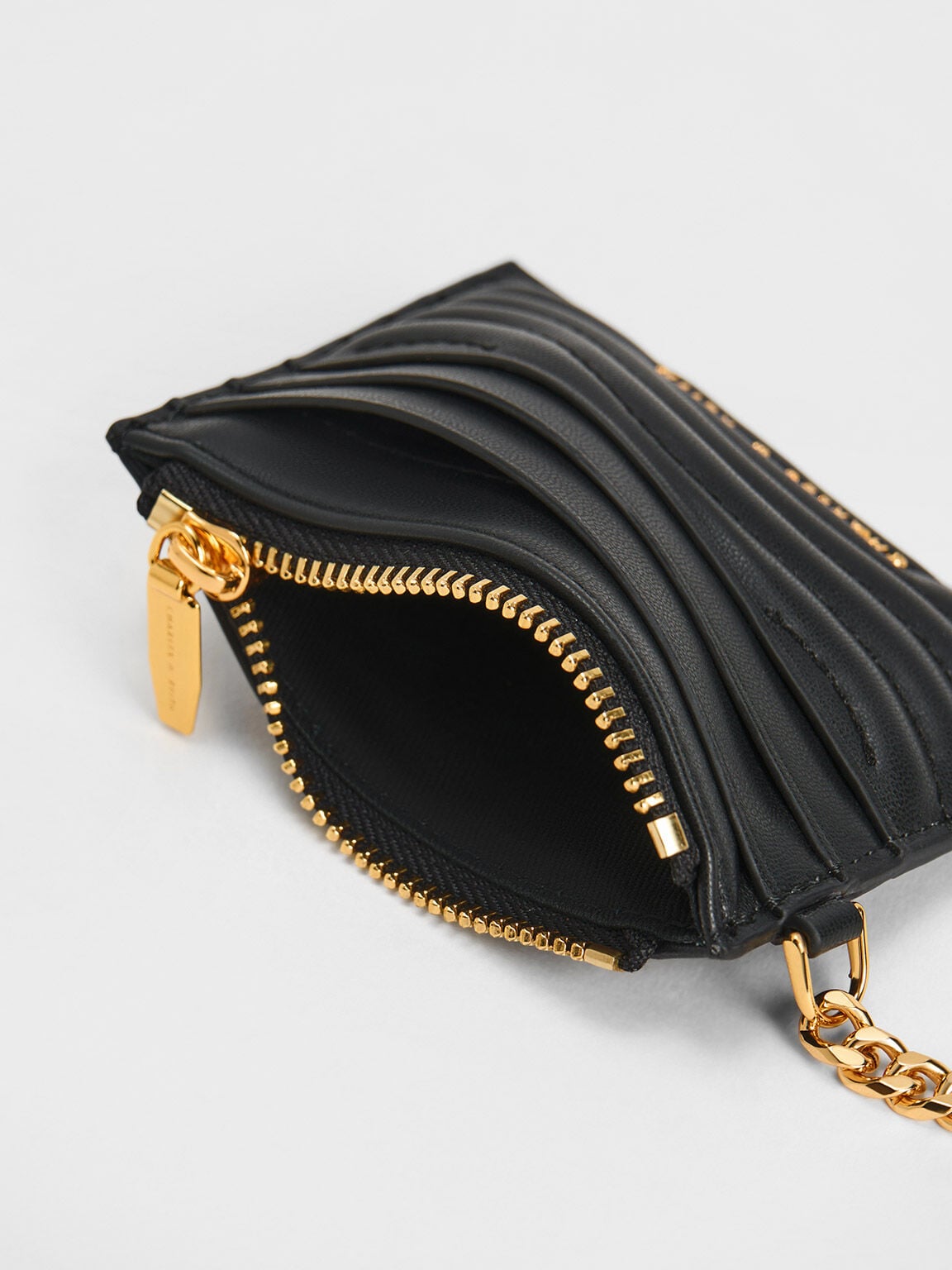 CHARLES & KEITH Latest | Aubrielle Wavy-Stitch Card Holder - Black