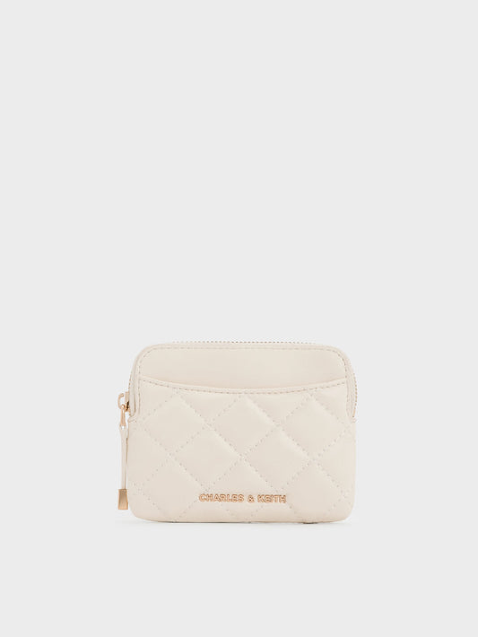 CHARLES & KEITH Essential | Alva Quilted Top-Zip Card Holder - Cream