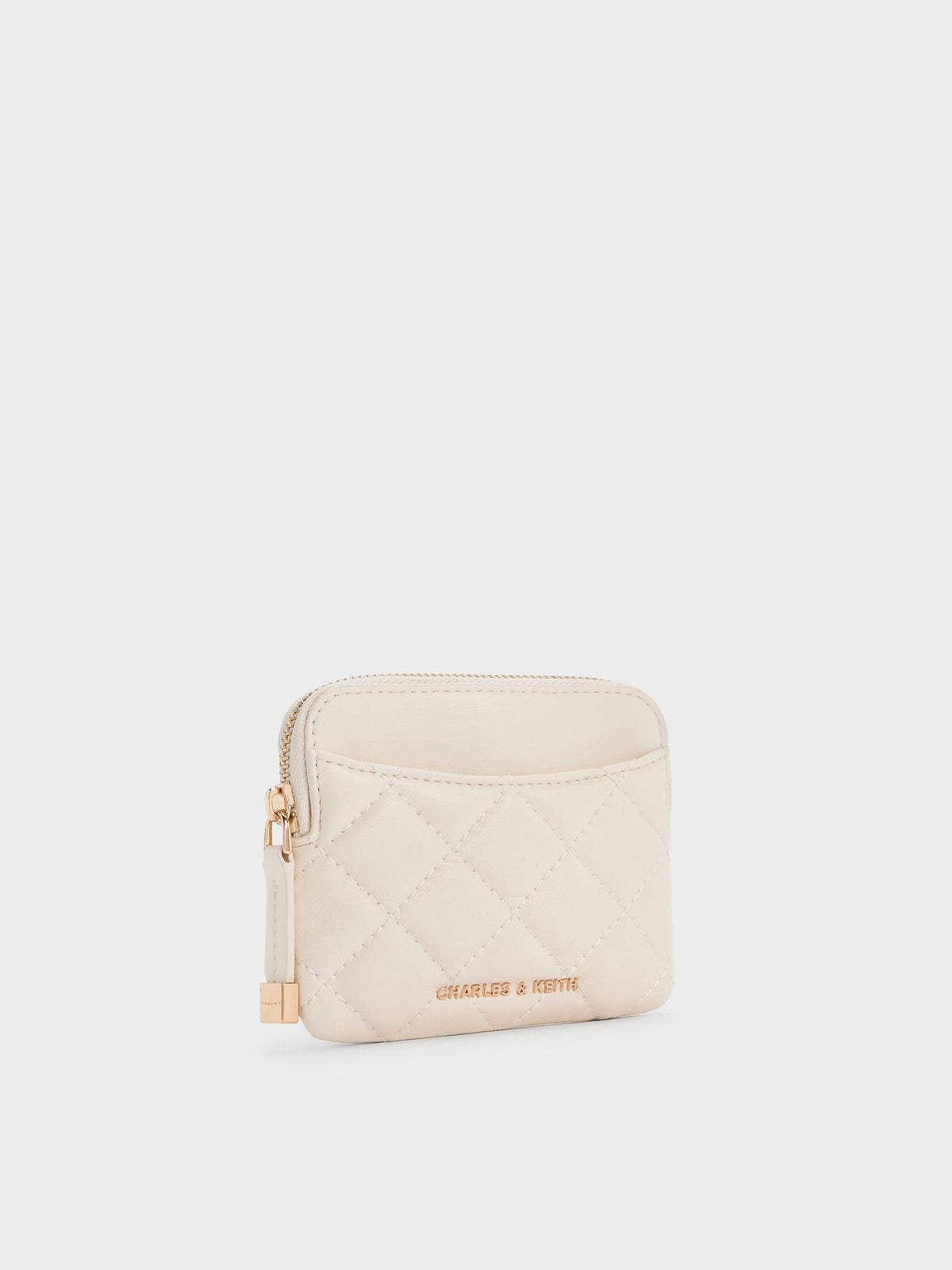 CHARLES & KEITH Essential | Alva Quilted Top-Zip Card Holder - Cream