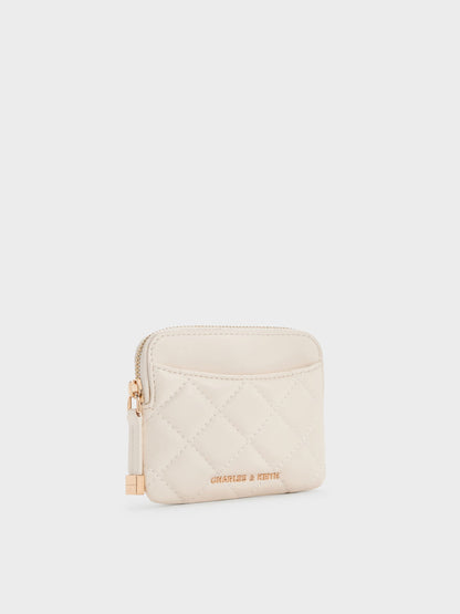 CHARLES & KEITH Essential | Alva Quilted Top-Zip Card Holder - Cream