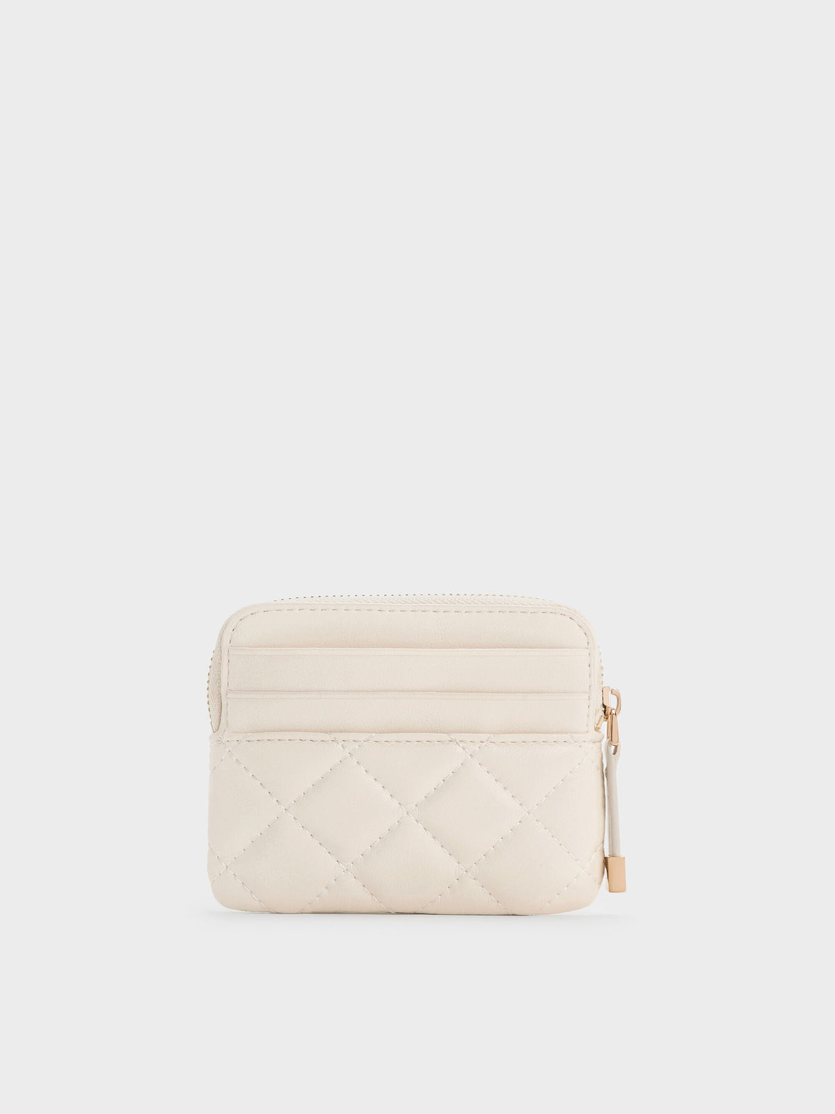 CHARLES & KEITH Essential | Alva Quilted Top-Zip Card Holder - Cream