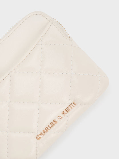 CHARLES & KEITH Essential | Alva Quilted Top-Zip Card Holder - Cream