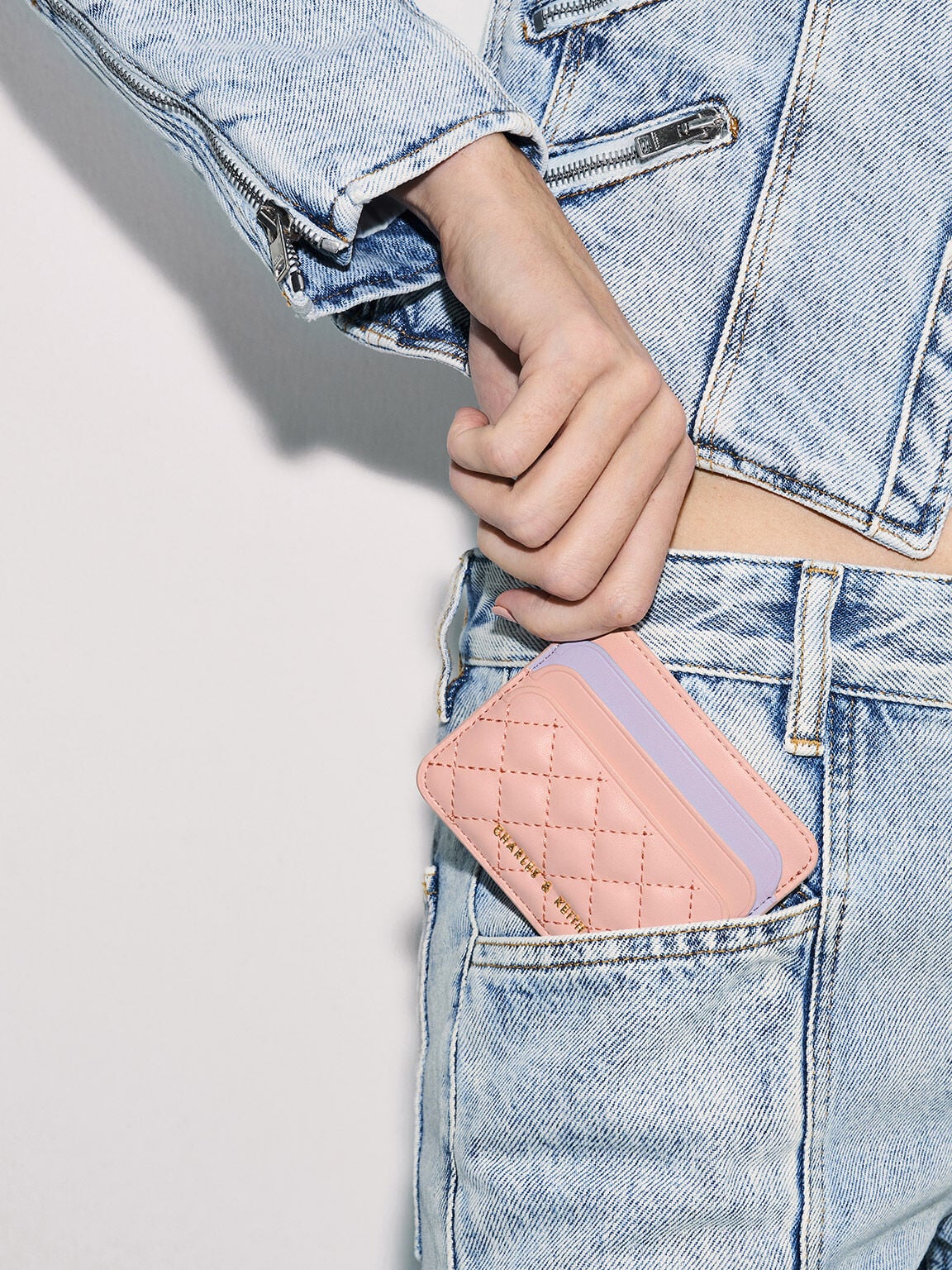 CHARLES & KEITH Latest | Cleo Two-Tone Quilted Card Holder - Pink