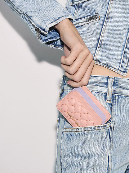 CHARLES & KEITH Latest | Cleo Two-Tone Quilted Card Holder - Pink